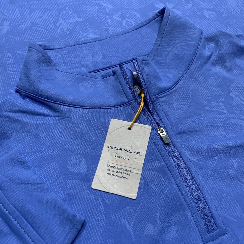Peter Millar Mens Perth Shadow Stripe Floral Print 1/4 Zip Pullover Blue Sz XXL